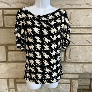 MICHAEL Michael Kors Black & Cream Flowy Jersey Scoop Neck Top Size S